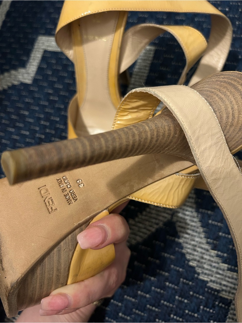 Fendi Yellow Patent Leather Peep-Toe Slingback Heels - Picture 5 of 5